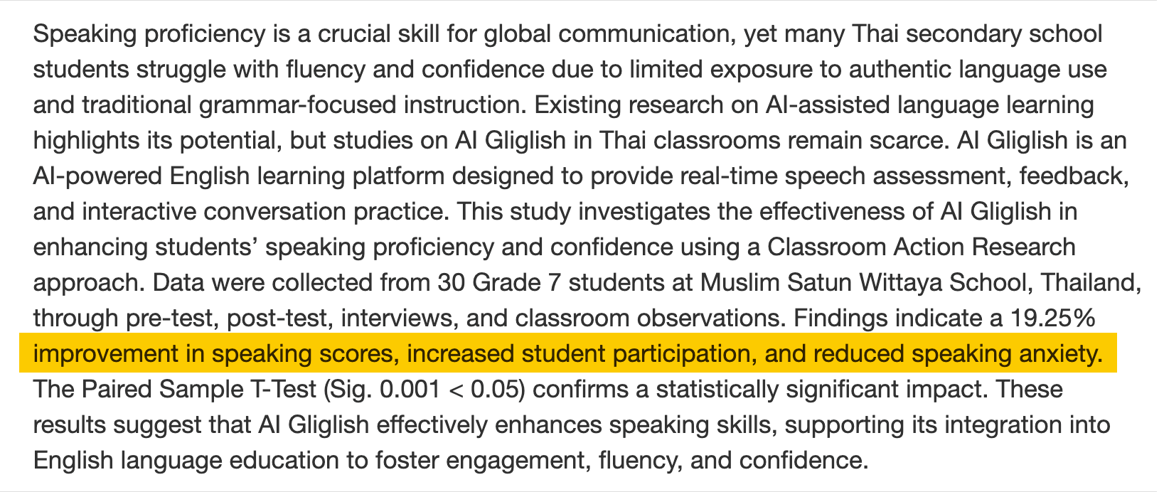 Abstract of Exploring AI Gliglish to Enhance English Speaking Skills