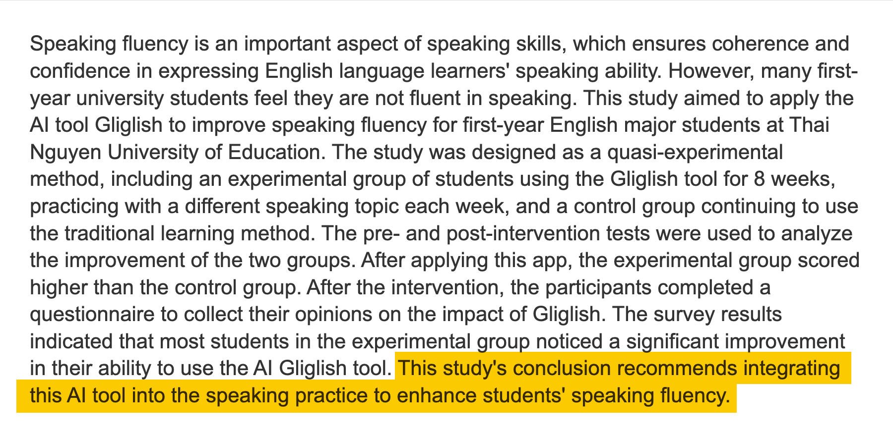 Abstract of Using AI Tool Gliglish to Improve Speaking Fluency
