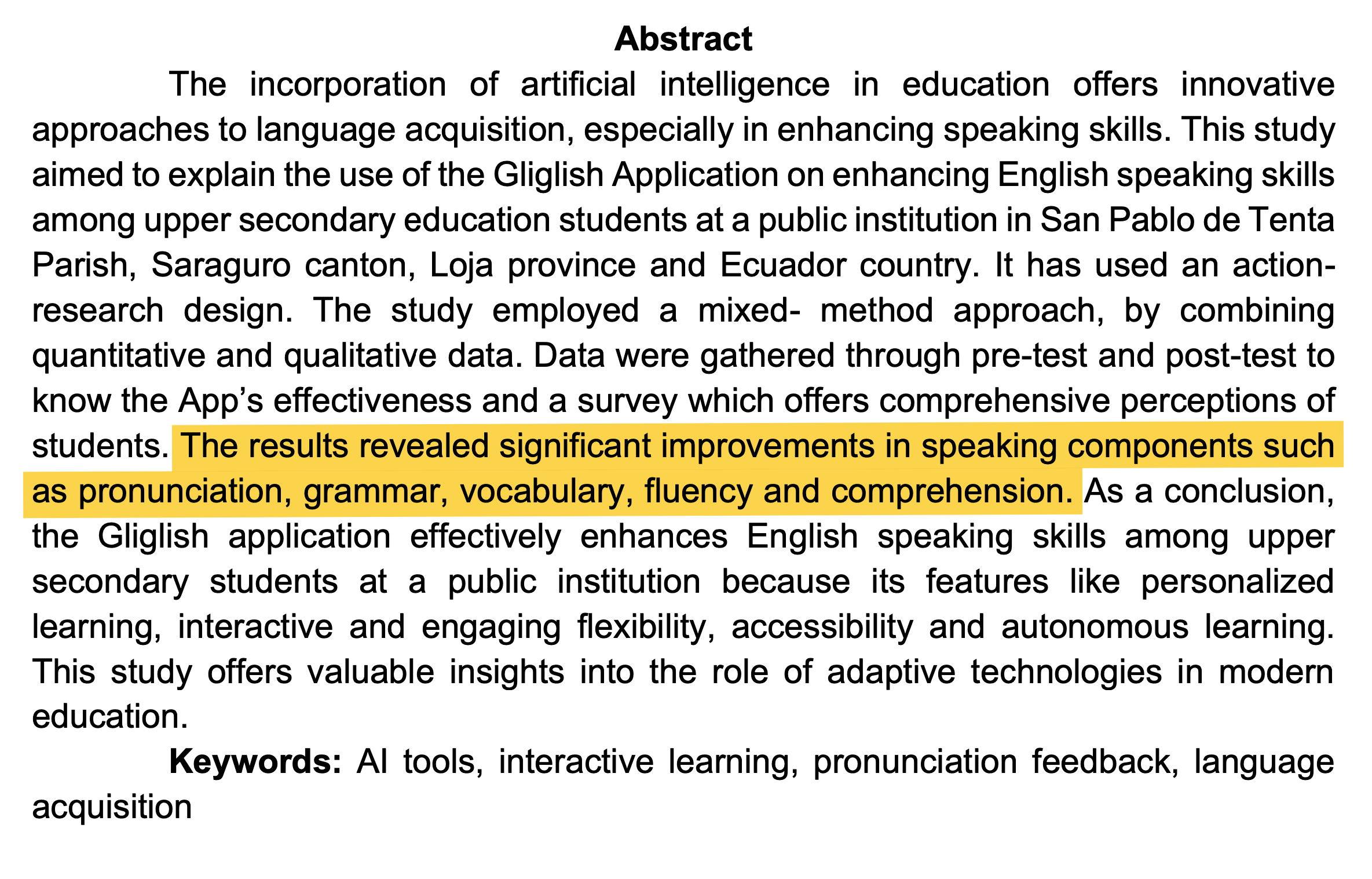 Abstract of Using Gliglish Application on English speaking skills among upper secondary education students at a public institution