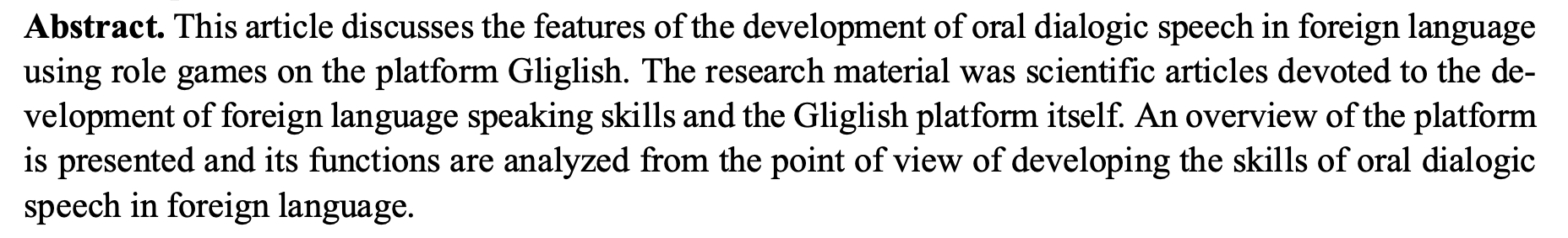 Abstract of Didactic potential of role-playing games on the Gliglish platform